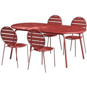 Metalen tuinset: een ovale tafel van L180 cm en 4 stoelen - Terracotta - MONTEFARO van MYLIA
