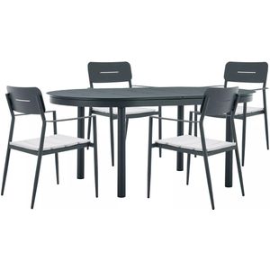 Tuineetset van aluminium: een verlengbare tafel L170/240 cm en 4 opstapelbare fauteuils - Antraciet - LOTTYS van MYLIA