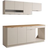 CARMEO Complete Keuken - Beige en Natuurlijk - 6 Meubels - 200 cm