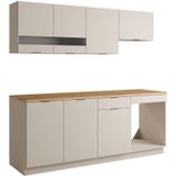 CARMEO Complete Keuken - Beige en Natuurlijk - 6 Meubels - 200 cm