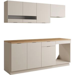 Vente-unique Complete keuken - Met werkblad 200 cm - Beige en naturel - CARMEO L 200 cm x H 82 cm x D 60 cm