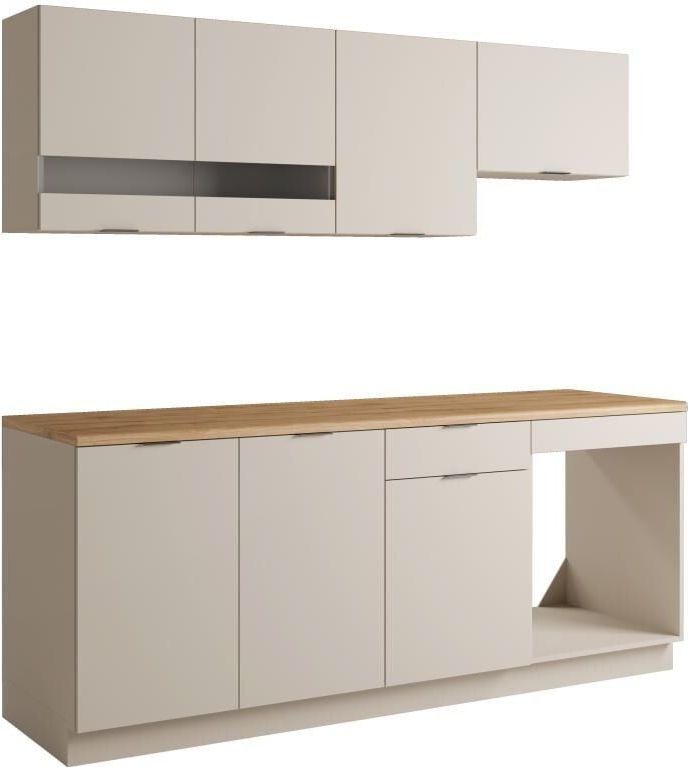 CARMEO Complete Keuken - Beige en Natuurlijk - 6 Meubels - 200 cm