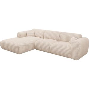 Grote hoekbank met hoek links van beige ribfluweel met brede ribbels POGNI van Maison Céphy