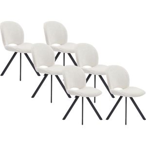 Vente-unique Set van 6 gewatteerde stoelen van boucléstof en zwart metaal - Wit - DORNELA L 50 cm x H 88 cm x D 60 cm