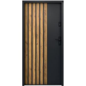 Vente-unique - COBRITA - Voordeur - Zwart - H207 x L100 cm - Vol Staal - Duwt Links Open