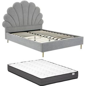 Bed met schelpvorm 140 x 190 cm - Stof - Lichtgrijs + matras - LIVAYA