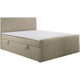 Complete decoratieve bedset met hoofdbord + bedbodems met opbergruimte + matras + topmatras - 160 x 200 cm - Fluweel - Taupe - MAKANA van YSMÉE