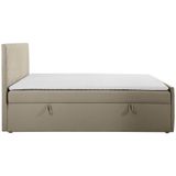 Complete decoratieve bedset met hoofdbord + bedbodems met opbergruimte + matras + topmatras - 180 x 200 cm - Fluweel - Taupe - MAKANA van YSMÉE