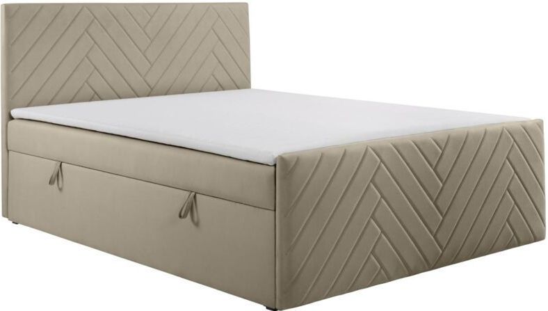 Complete decoratieve bedset met hoofdbord + bedbodems met opbergruimte + matras + topmatras - 180 x 200 cm - Fluweel - Taupe - MAKANA van YSMÉE