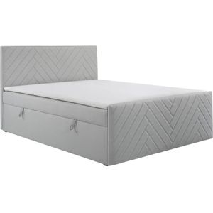 Ysmée - MAKANA - Boxspringbed - Lichtgrijs - Fluweel - 160 x 200 cm