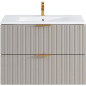 ZEVARA - Geribbeld Hangmeubel - Beige - 80 cm - Badkamermeubel met Inbouwwastafel