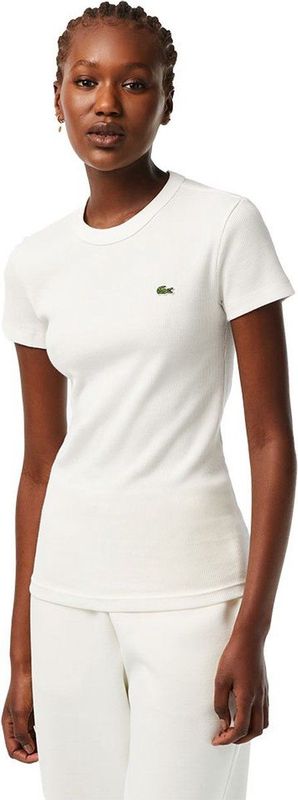 Lacoste - Slim Fit Ribgebreide T-shirt - Wit - Katoen