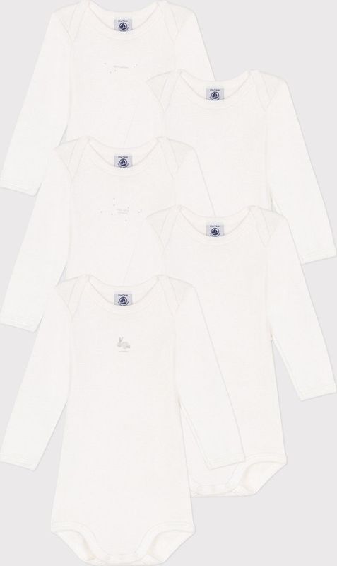 Petit Bateau - Set van 5 - Katoenen Body's - Unisex - Lange Mouwen - Konijnenprint