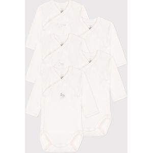 Petit Bateau Set van 5 katoenen overslagbody's met lange mouwen Unisex Rompertje - Maat 56