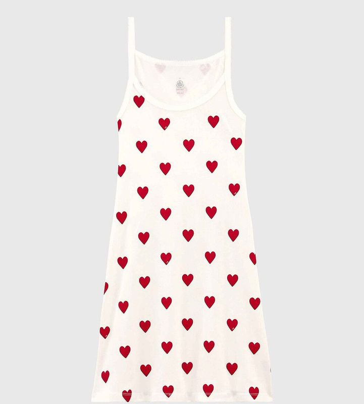 Nachthemd in katoen, hartmotiefjes PETIT BATEAU. Katoen materiaal. Maten S. Rood kleur