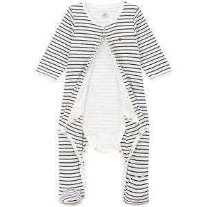 PETIT BATEAU - Gestreepte Bodyjama - Marineblauw - Katoen - 2-in-1
