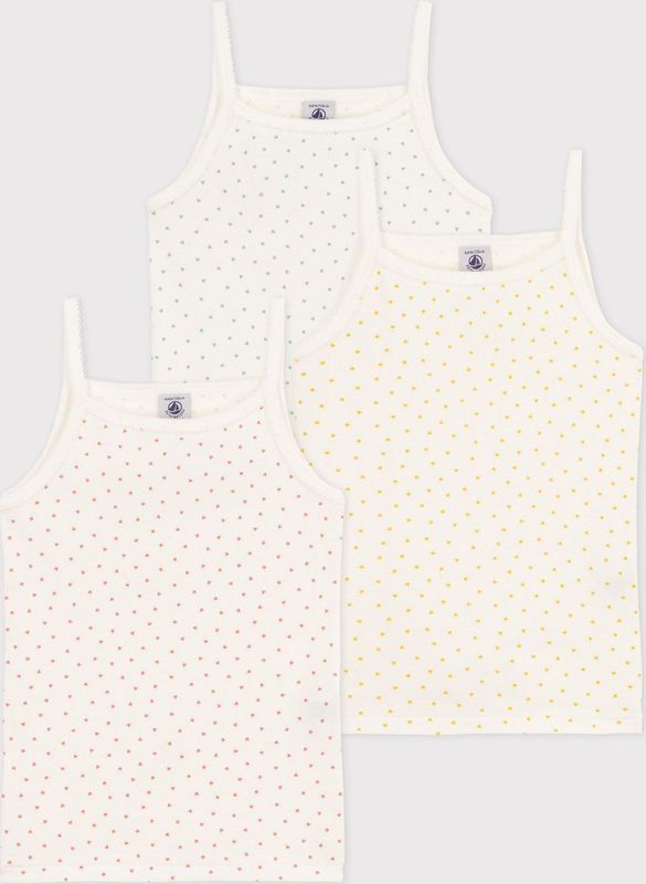 Petit Bateau - Set van 3 Meisjeshemdjes - Katoen - Met Bandjes en Hartjes