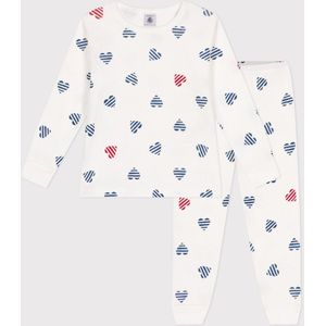 PETIT BATEAU - Katoenen Pyjama - Wit - Hartjesprint - Lange Mouwen