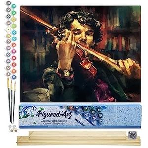 Figured'Art Schilderen op Nummer Volwassenen canvas Violist - Handwerk acrylverf Kit DIY Compleet - 40x50cm met DIY houten lijst