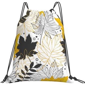 690 Gouden Herfst Bladeren Sport Gym Sack, Rugzak Gepersonaliseerde Trainer Bag Dagelijkse Rugzak Tas Voor Wandelen Geschenken Reizen 42X36Cm