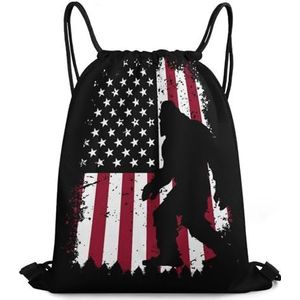 690 Sasquatch Usa Amerikaanse vlag string tas, trekkoord rugzak opvouwbare trekkoord zwemtas lichtgewicht sportschool rugzak voor vrouwen geschenken volwassenen 42x36cm