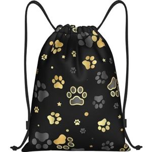 690 Gouden Hond Poot Print En Ster Sport Gym Bag, Boek Tas Opvouwbare Winkelen Schooltas Lichtgewicht Trainer Tas Voor Sport Strand Winkelen 42X36Cm