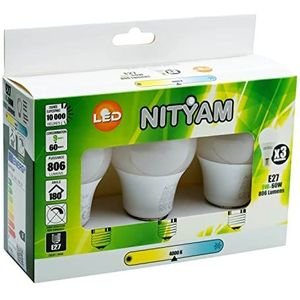 NITYAM Set van 3 ledlampen, 9 W, 806 lumen, E27-fitting, 4000 K, neutraal wit, 180 graden stralingshoek