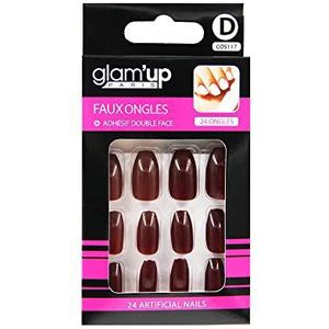 Glam'Up Paris Kunstnagels, volledige afdekking, eenvoudig te gebruiken, 24 kunstnagels per doos + dubbelzijdige lijm, ballerinavorm, nr. 117, rood