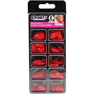 Glam'Up Paris Kunstnagels, volledige afdekking, eenvoudig te gebruiken, 100 stuks, ballerinavorm, nr. 178, rood