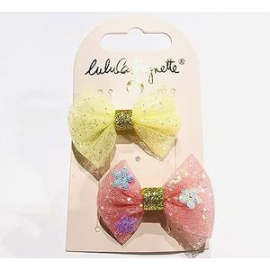 Lulu Castagnette - 1 paar haarspelden voor kinderen van tule - vlinder haarspelden met glitter - haaraccessoires voor kinderen - 2 stuks - geel, roze en goud