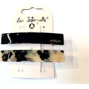 Lulu Castagnette - 2 haarspelden voor dames, zwart en roos – rechthoek haarclip – haarspelden met Franse clips – 9 cm – zwart en roos