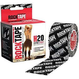 Rocktape Kinesiology Tape Athletes, extra collantes et résistantes à l'eau, réduisent la douleur et la récupération des blessures, 5 cm x 5 m, sans coupe, H2O Logo noir