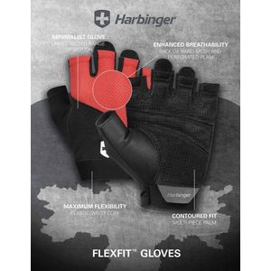 Harbinger Unisex's L BLK/RED Flexfit, natuurlijke, minimalistische handschoen voor palmbescherming en compromisloze beweging tijdens trainingen, groot