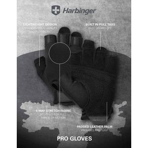Harbinger Pro Gloves - Fitness Wrist Wraps Heren & Dames - Licht & Flexibel - M - Unisex - Zwart - Gym & Crossfit Training - Krachttraining