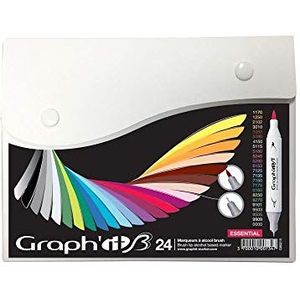 GRAPH'IT Color Markers - Set van 24 Dual Tip Alcohol Markers - Illustratie, Manga, Tekening - Extra fijne punt en penseel - Levendige en hervulbare kleuren - Brush Marker