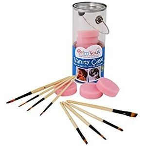 GRIM'TOUT Kindermake-upset Vanity Case - 8 Sponzen, 8 Borstels - Grimage, Verjaardag, Carnaval en Feestaccessoires - Watergezichtsverf - Gemakkelijke zeepreiniging, vermomming