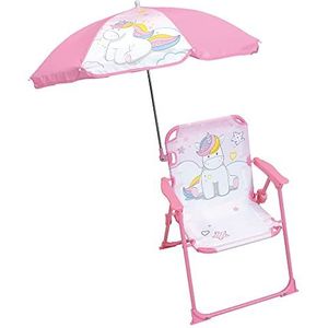 FUN HOUSE Eenhoorn Klapstoel Camping met parasol Afmetingen: H 38,5 x L 38,5 x D 37,5 cm + parasol Ø 65 cm voor kinderen roze