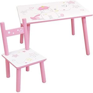 Unicorn Tafel met stoeltje - 41,5 x 60 x 40 + 49,5 x 31,5 x 31 cm - MDF - 41,5x60x40 + 49,5x31,5x31 - Roze