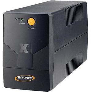 Infosec X1 EX-1000 omvormer, 1000 VA, 2 Schuko-/FR-stopcontacten, 1 controlelampje, zwart