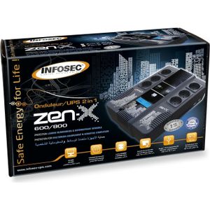 Infosec Zen-x PC omvormer 600 VA / 360 W zwart.