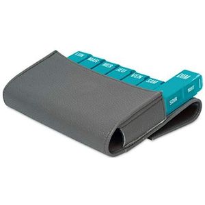 Wekelijkse en dagelijkse pillendoos grijs ● Opbergtas van kunstleer ● 7 dagen – ochtend, middag, avond, nacht ● organizer voor medicijnen, pillen en vitaminen