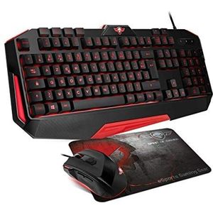 Spirit Of Gamer - 3-in-1 PRO-MK3 Gaming en Office Pack ES QWERTY - Toetsenbord 26 Verlichte anti-gosting/toetsen 4 macros/7 programmeerbare toetsen 3200 DP/muismat - PS4 / Xbox ONE/PC