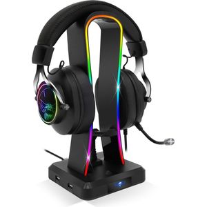 Spirit of Gamer - RGB Gaming Headset Stand - Zwart - 4 USB-Poorten - LED Verlichting
