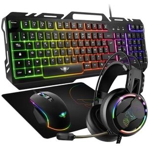 SPIRIT OF GAMER Pro-MKH5 4-in-1 Gaming Pack – gaming toetsenbord RGB AZERTY anti-ghosting/gaming-muis 7 toetsen RGB 6400 dpi/RGB-hoofdtelefoon/antislip mat/pc PS4 PS5 Xbox One Mac