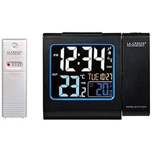 La Crosse Technology WT552-BLA wekkerradio, met projectie in rood, gekleurd LCD-display, binnen- en buitentemperatuur, zwart