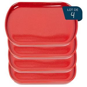 ESPRIT DE CUISINE - Set van 4 langwerpige keramische borden - Elegant design - Krasbestendig - Sterk en duurzaam - Gemakkelijk schoon te maken - Gemaakt in Frankrijk - 21 cm - Rood gespikkeld