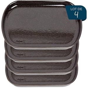 ESPRIT DE CUISINE - Set van 4 langwerpige keramische borden - Elegant design - Krasbestendig - Sterk en duurzaam - Gemakkelijk schoon te maken - Gemaakt in Frankrijk - 26 cm - Gespikkeld bruin