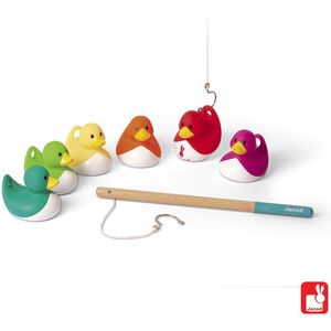 Janod - Ducky Fishing Game - Multi-Colour - 6 Eendjes + 2 Vissersstokken