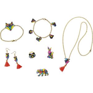 Janod - Set van 7 sieraden van gekke geometrische kunststof om te maken - sieraden workshops - creatieve vrijetijdsset voor kinderen - behendigheid en concentratie - vanaf 8 jaar, J07996, meerkleurig,