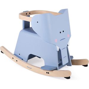 Janod - Wooden Rocking Elephant - Early Years Toy - Develops Balance - Anti-Tip System, Footrest, Removable Saddle and Safety Bar - Suitable for Children from The Age Of 1, J08024